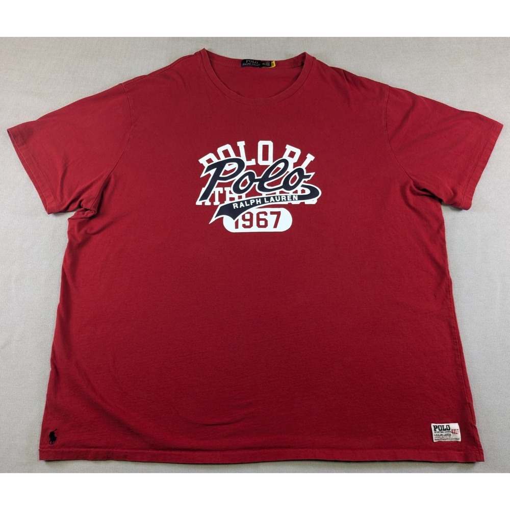 Polo Ralph Lauren Shirt Mens 4XLT 4XL Tall Red Crew Neck Script Spellout Logo
